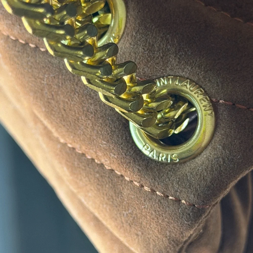 Brown Tan Quilted Shoulder Bag with Gold Chain - Picture 5 of 14